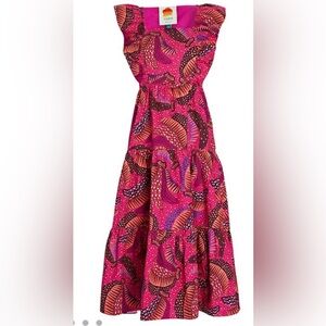 Farm Rio wild bananas, ruffled midi dress